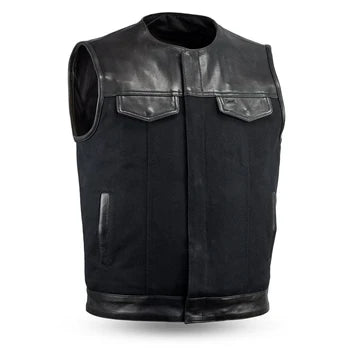 49/51 Mens Motorcycle Leather/ Canvas Vest (No Collar)