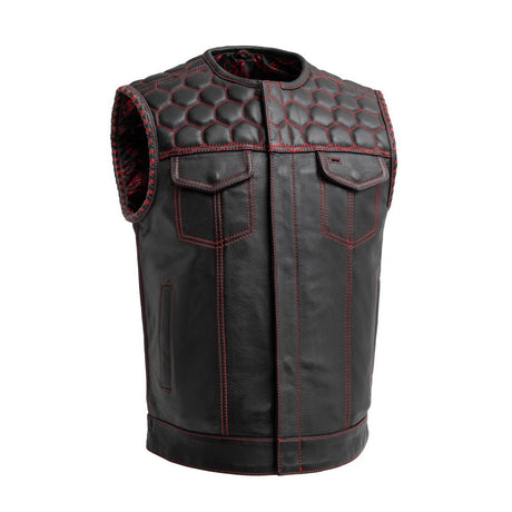 Hornet Men's Club Style Leather Vest - Red - Blood Eagle Speed Shop