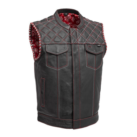 Sinister - Men's Motorcycle Leather Vest Red & White - Blood Eagle Speed Shop